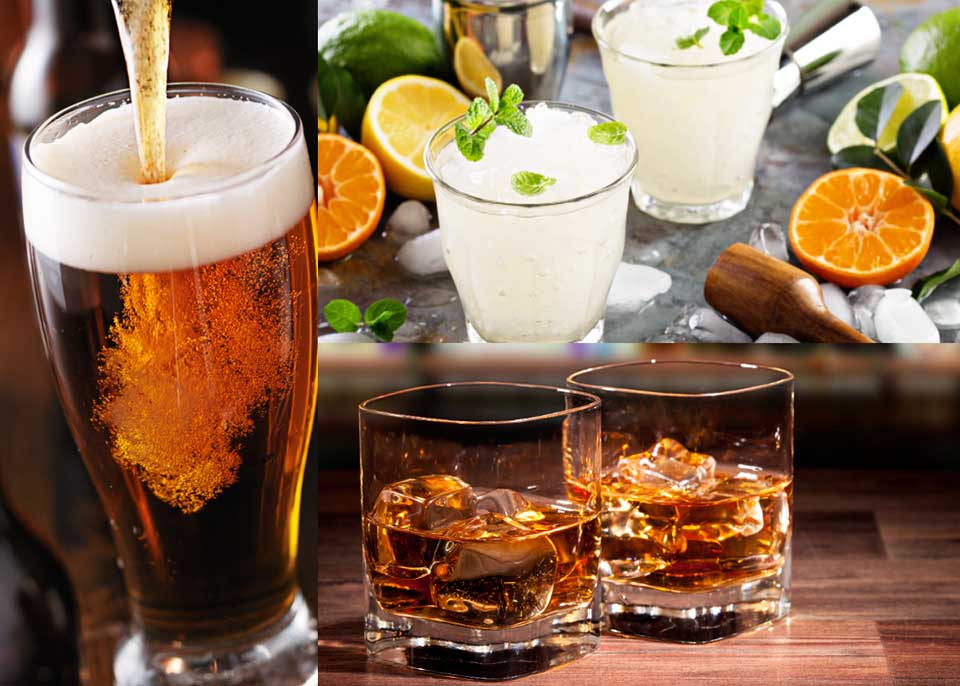 ビール各種・ハイボール・カクテル各種・スコッチ各種・ウイスキー各種